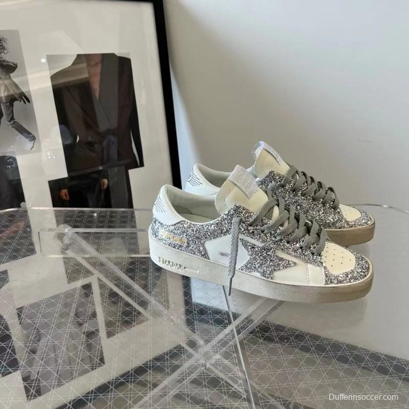 2024 Unisex GGDB White Silver Leather Glitter Low-Top Sneakers MJ00260