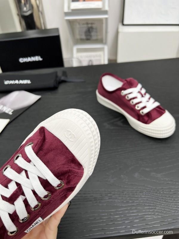 2025 Women Chanel Burgundy Canvas Sneakers LY00231
