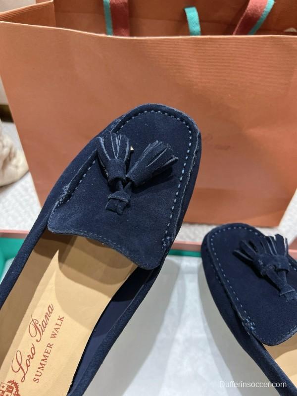 2025 Women Le Parmentier Navy Suede Loafers Tassel LY00391