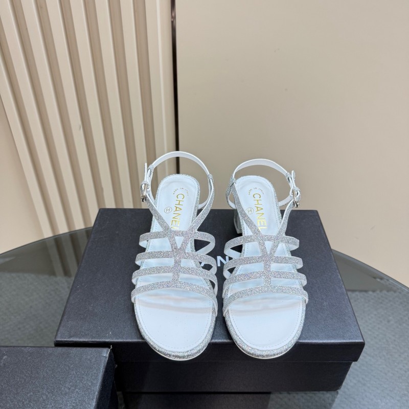 2025 Women Chanel Silver Leather Sandals