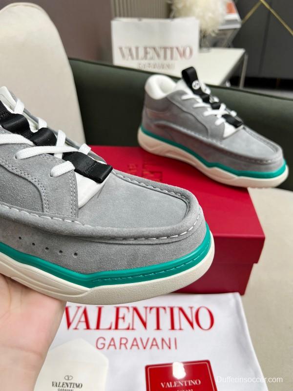 2025 Unisex Valentino Grey White Green Leather Mesh Sneakers LY00390