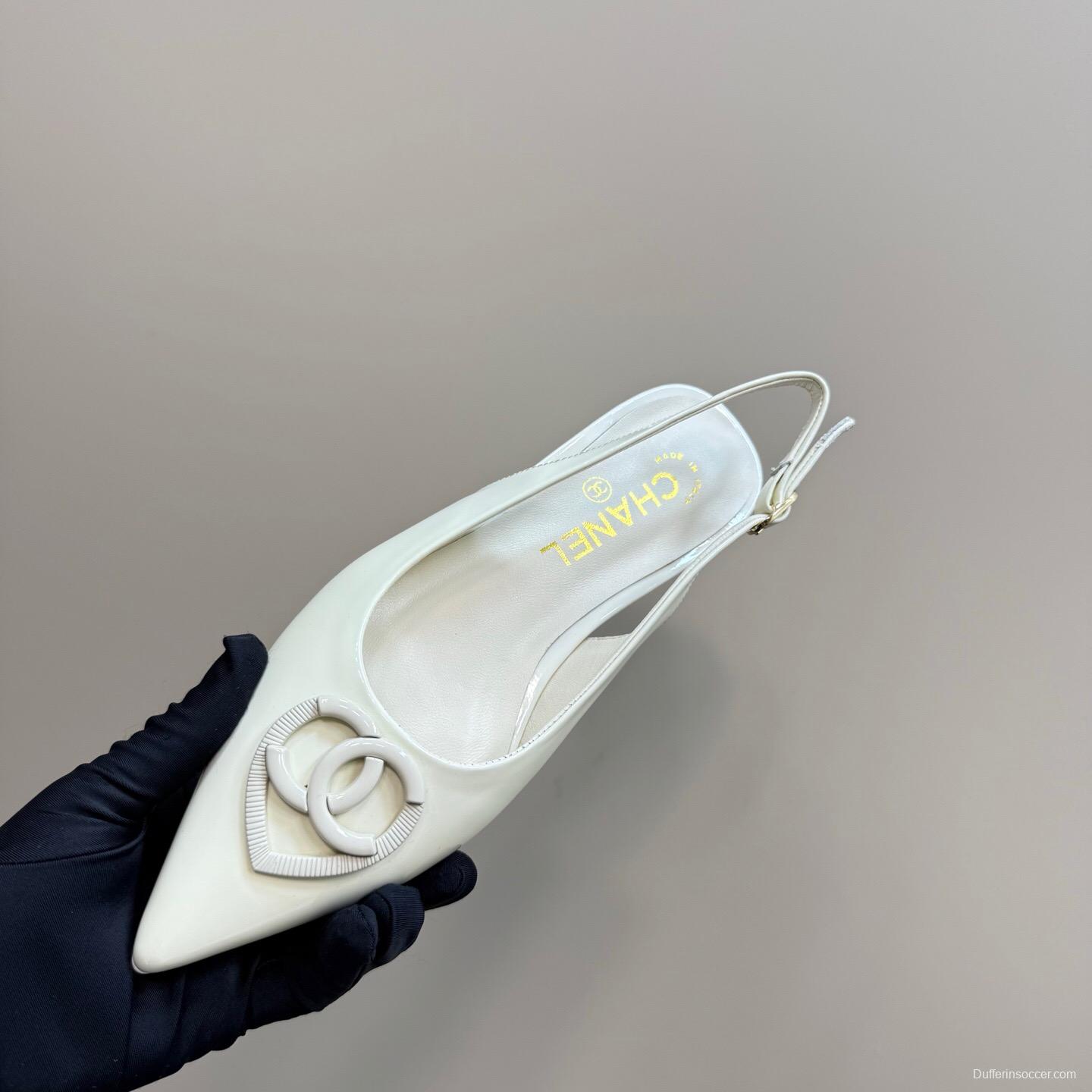 2025 Women Chanel White Leather Slingback Pumps