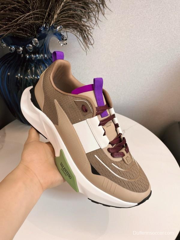 2024 Unisex Valentino beige white purple mesh leather sneakers