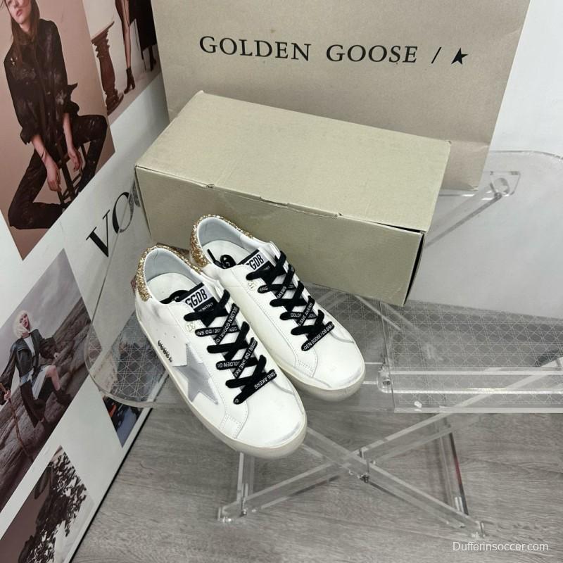 2025 Women GGDB White Silver Gold Leather Glitter Sneakers