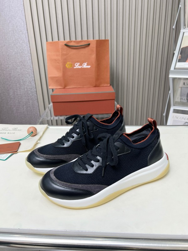 2024 Men Le Parmentier Black Grey Mesh Leather Sneakers