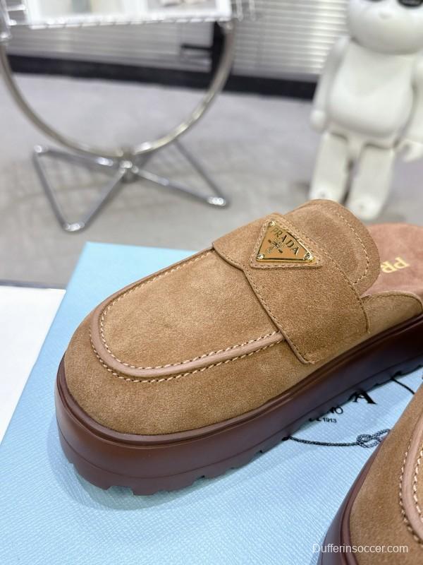 2025 Women Prada Brown Suede Loafers