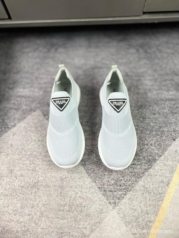 2024 Unisex Prada Light Grey Breathable Flyknit Sneakers MJ00230