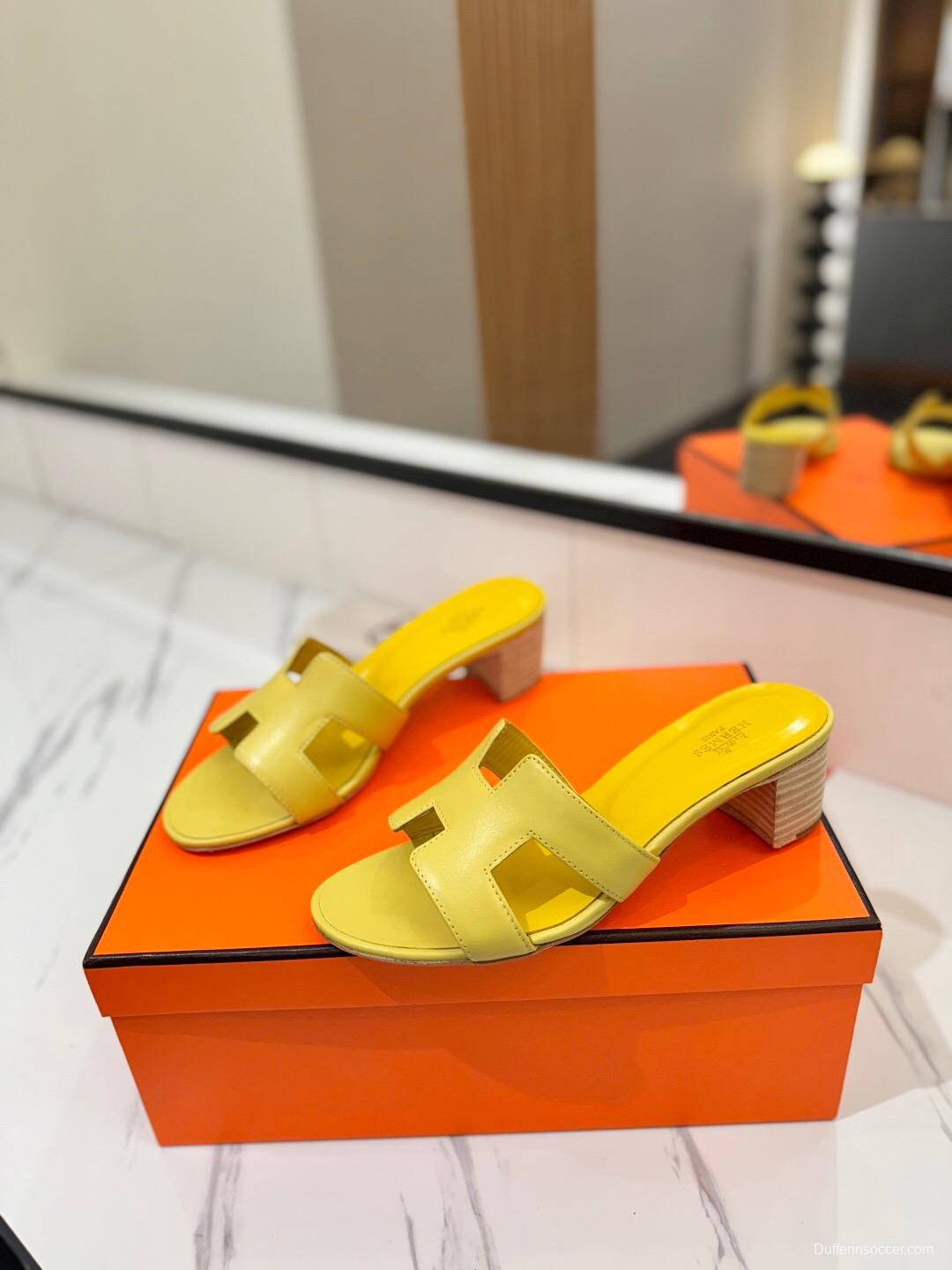 2025 Women Hermès Yellow Leather Sandal