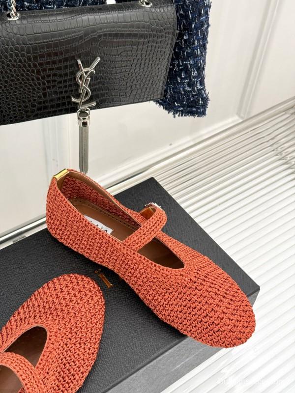 2025 Women AlAIA Orange Knitted Leather Mary Jane KFY00310