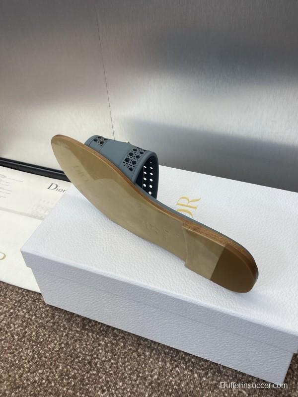 2025 Women Dior Blue Leather Slippers KFY00300
