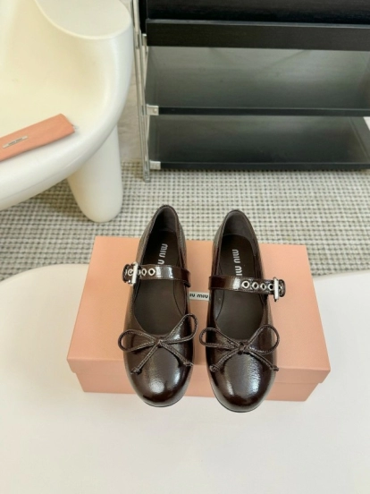 2025 Women Miu Miu Brown Leather Mary Jane Buckle KFY00300