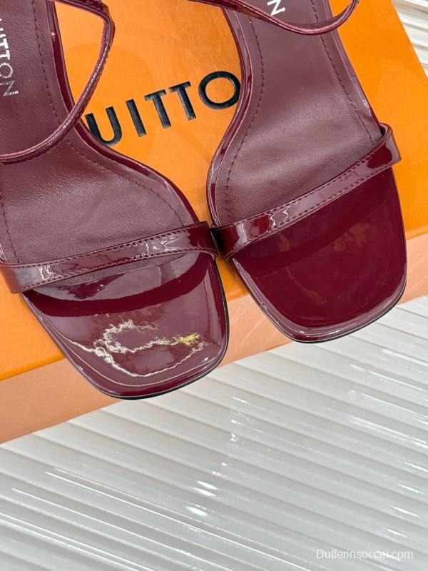 2025 Women Louis Vuitton Burgundy Leather Sandals