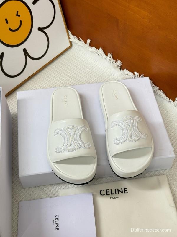 2025 CELINE White Leather Slippers