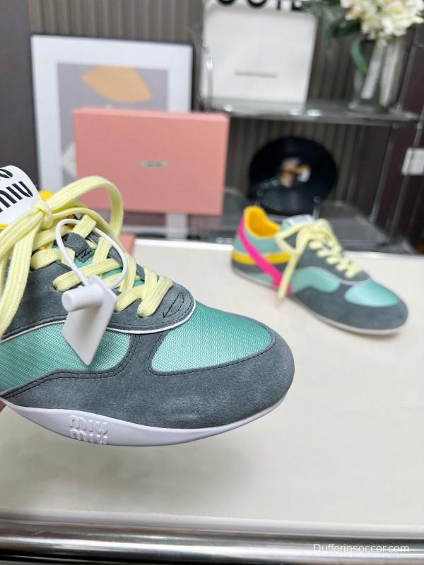 2025 Women Miu Miu Blue Grey Pink Yellow Suede Mesh Sneakers G027