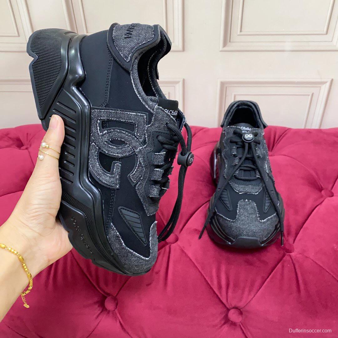 2025 Unisex Dolce & Gabbana Black Silk Leather Lycra Sneakers DG00330(F)/LY00340(M)