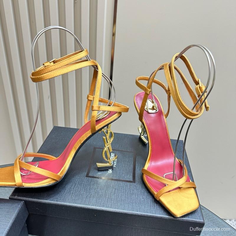 2025 Women Yves Saint Laurent Yellow Pink Leather High Heel Sandals MJ00290