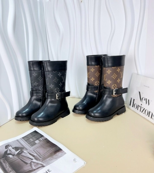 2024 Kids Louis Vuitton Black Brown Leather Boots