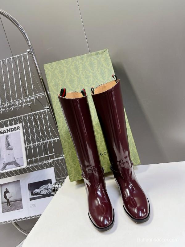 2024 Women Gucci Burgundy Leather Boots