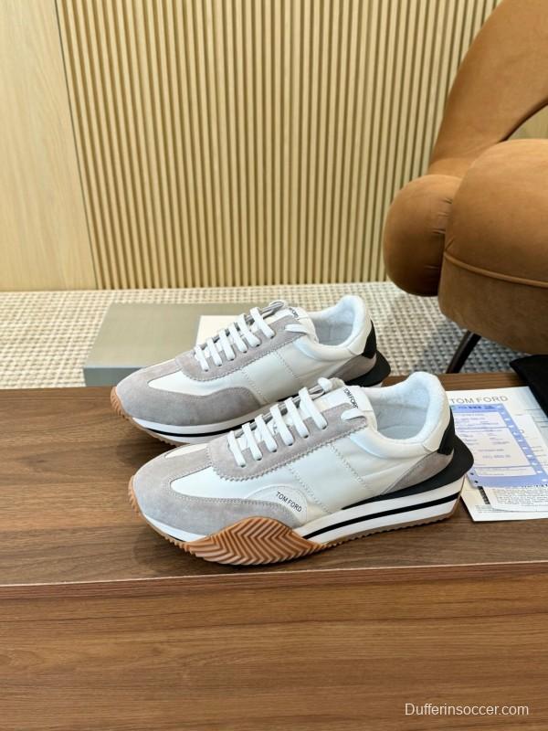 2025 Men TOM FORD White Grey Suede Leather Sneakers