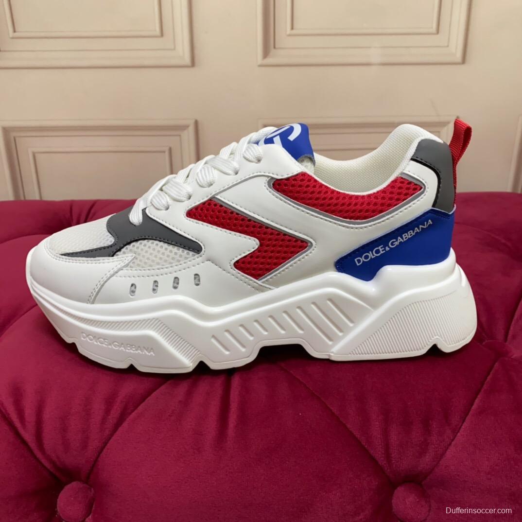 2025 Unisex Dolce & Gabbana White Red Blue Leather Mesh Sneakers LY00330(F)/LY00340(M)