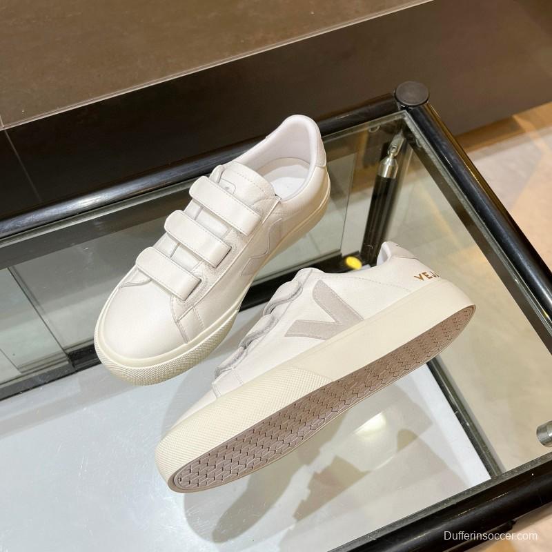 2025 Unisex VEJA White Leather Canvas Sneakers V-Logo MJ00240