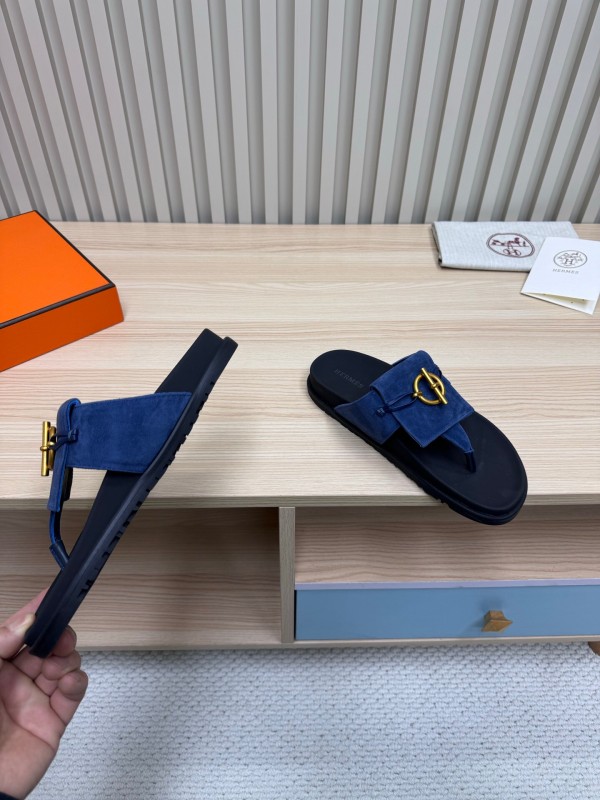 2025 Slippers Hermès Blue Leather Slippers