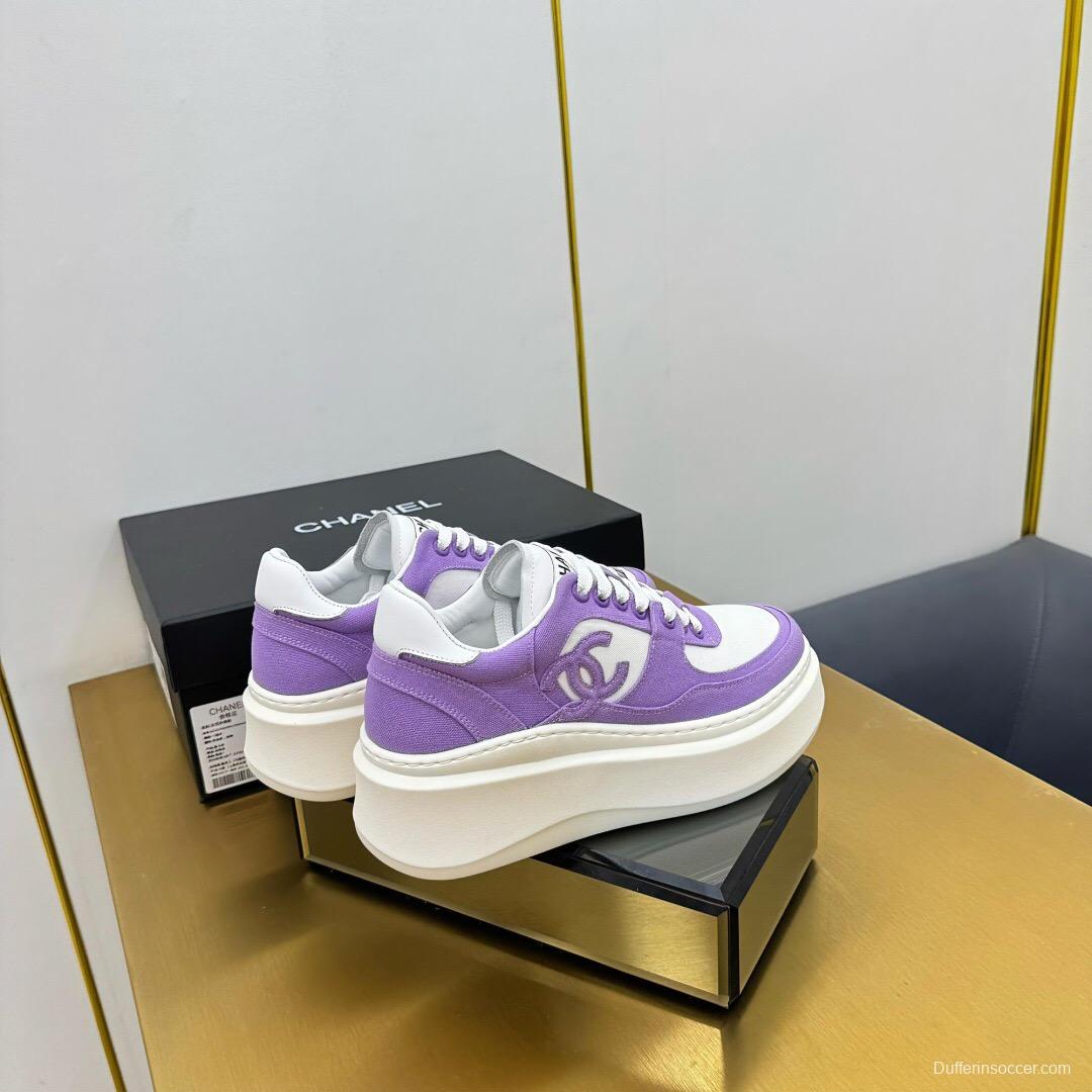 2025 Women Chanel Purple White Leather Canvas Sneakers
