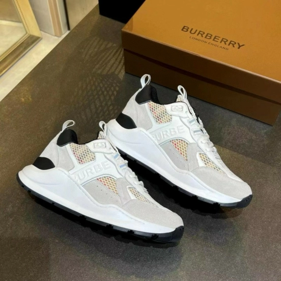 2025 Unisex Burberry White Grey Suede Calf Leather Sneakers Vintage Check MJ00380