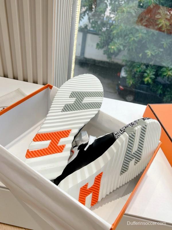 2024 Unisex Hermès Black White Orange Calfskin Suede Sneakers Bouncing MJ00290(F/W)