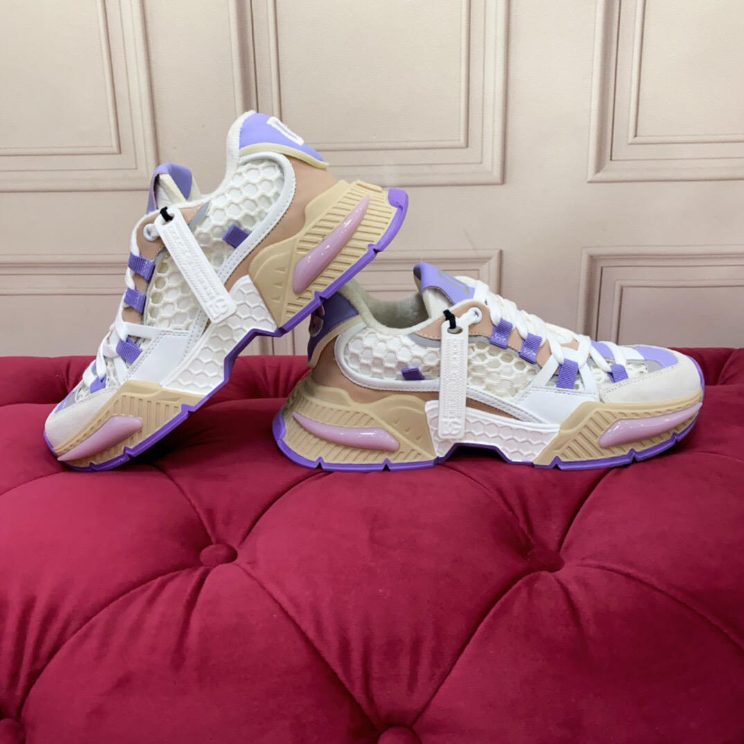2025 Women Dolce & Gabbana White Purple Beige Mesh Leather Sneakers LY00340