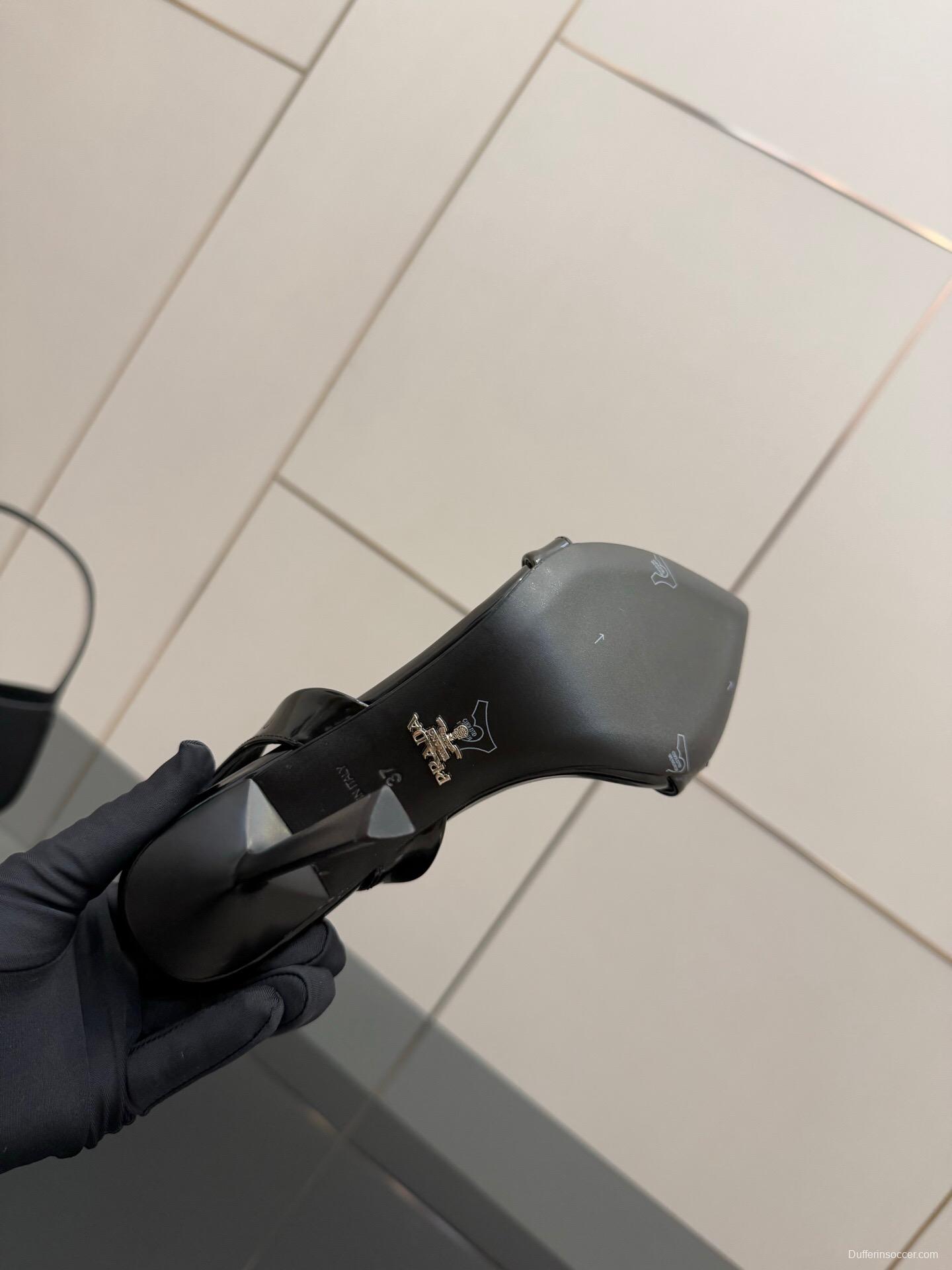 2025 Women Prada Black Leather Heels KFY00290