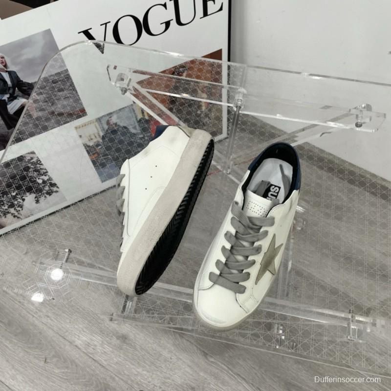 2025 Unisex GGDB White Grey Navy Leather Sneakers