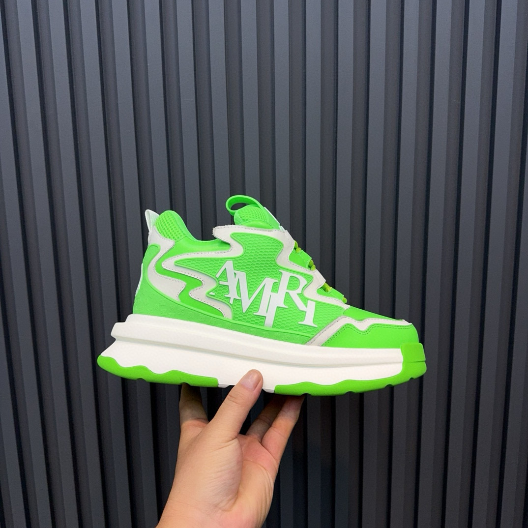 2024 Unisex Amiri Green White Mesh Leather Sneakers MJ00410