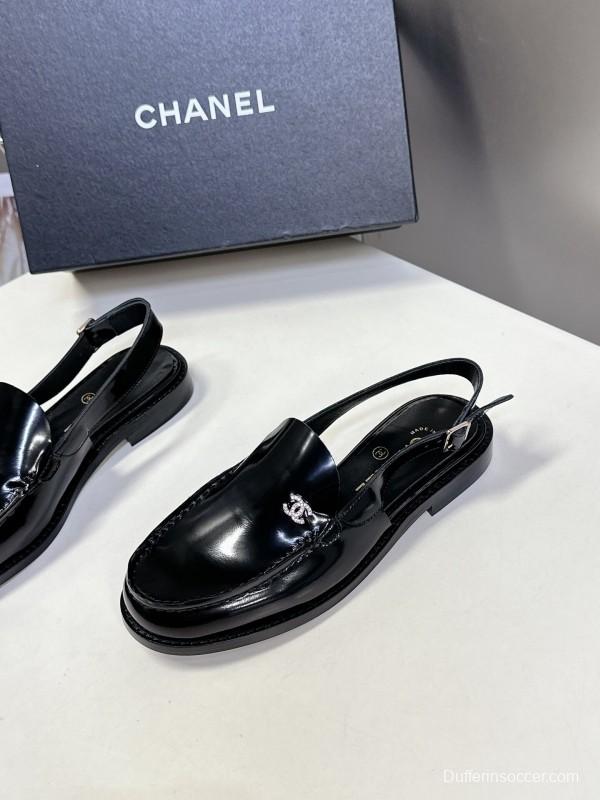 2025 Women Chanel Black Leather Loafers CC Logo KFY00300