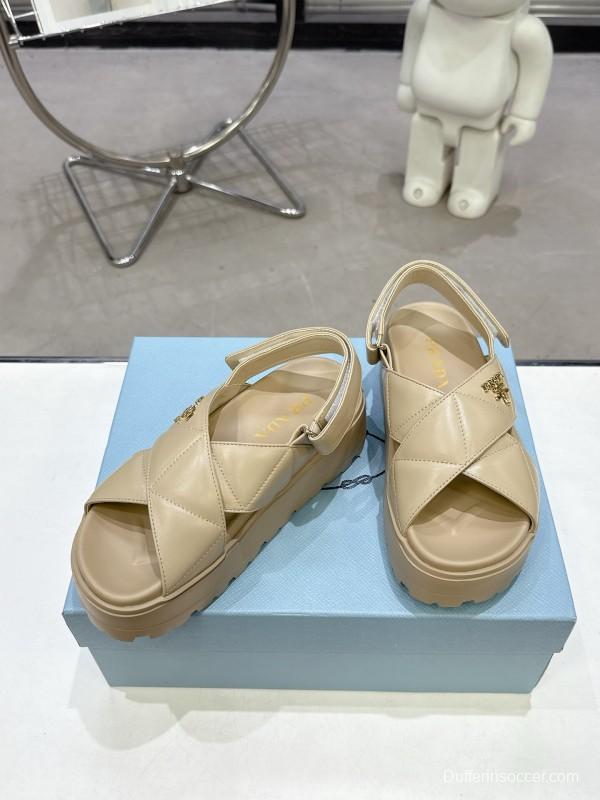 2025 Women Prada Beige Calfskin Sandals KFY00280