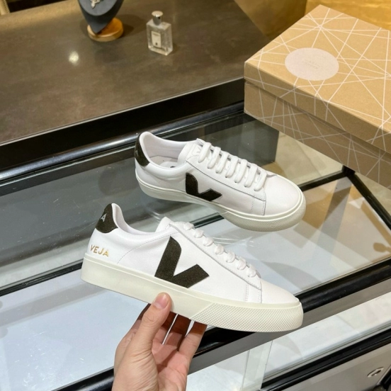 2025 Unisex VEJA White Black Leather Canvas Vulcanized Sneakers MJ00240