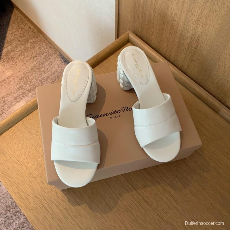 2025 Women Gianvito Rossi White Leather Slippers KFY00260