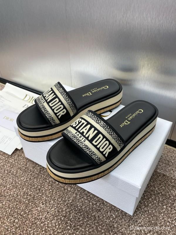 2025 Slippers Dior Black Fabric Slippers CD Logo KFY00280