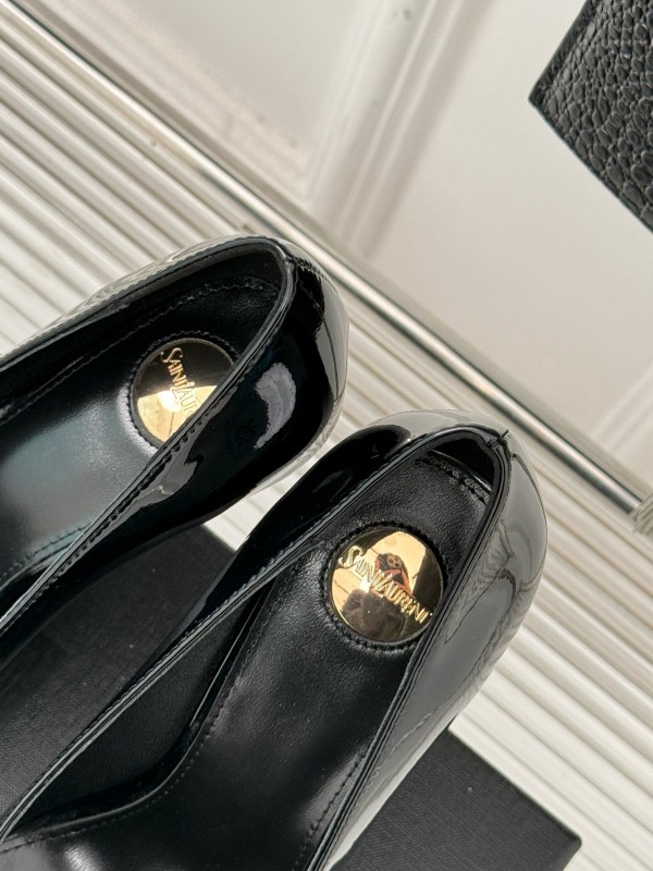 2024 Women Yves Saint Laurent Black Gold Patent Leather High Heels MJ00330