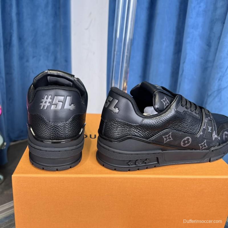 2025 Unisex Louis Vuitton Black Grey Leather Trainer