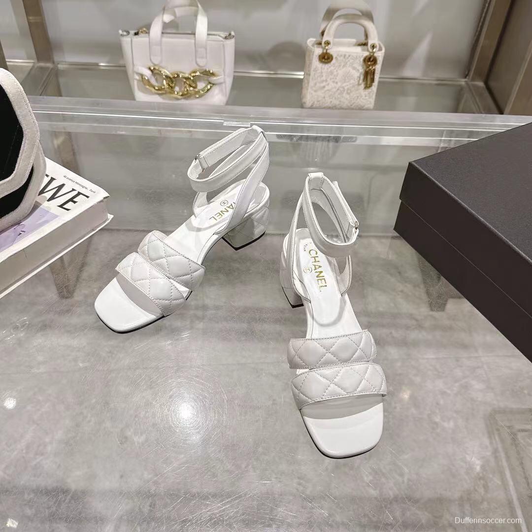 2025 Women Chanel White Leather Sandals LY00280