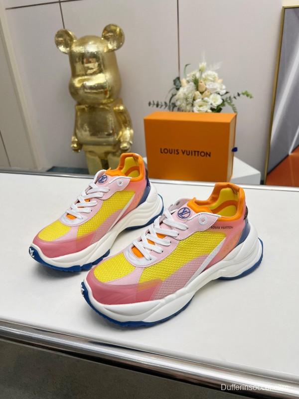 2025 Women Louis Vuitton Yellow Pink Blue Mesh Leather Sneakers