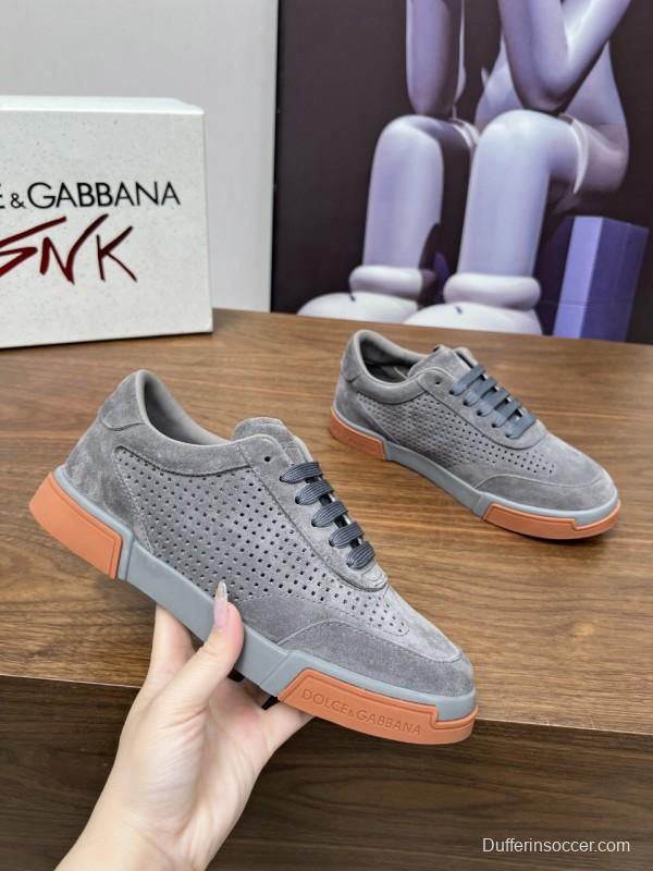 2025 Men Dolce & Gabbana Gray Suede Casual Sneakers LY00280