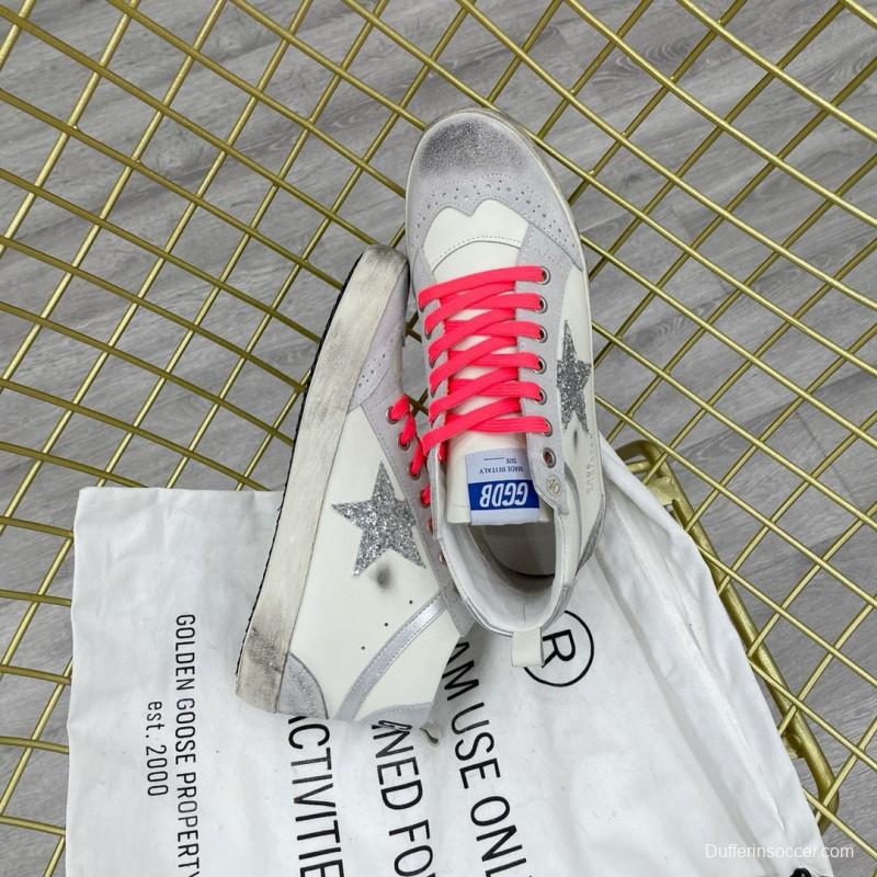 2024 Unisex GGDB White Silver Glitter Leather High Top Sneakers MJ00300