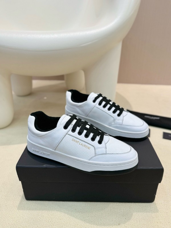 2024 Unisex Yves Saint Laurent White Black Leather Casual Shoes SL61 MJ00350
