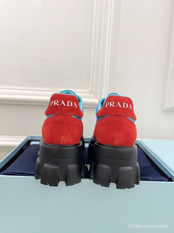 2025 Unisex Prada Blue Red Suede Silk Casual Sneakers KFY00310(F)/KFY00330(M)