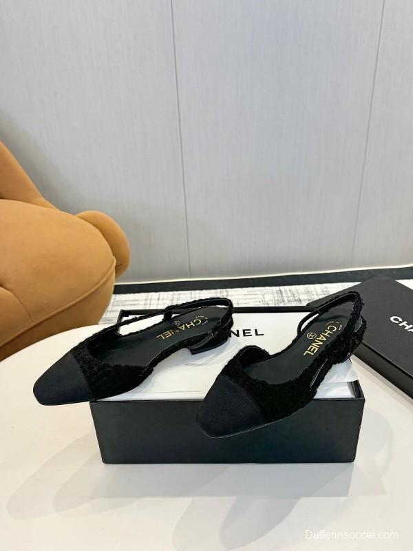2025 Women Chanel Black Leather Bouclé Ballet Flats LY00240