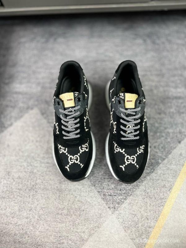 2024 Men Gucci black white fabric suede sneakers MJ00260