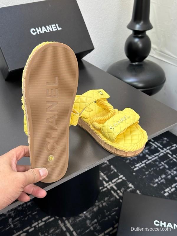 2025 CHANEL Yellow Quilted Fabric Slippers