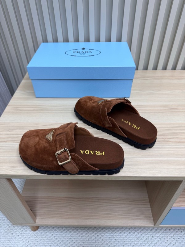 2025 Slippers Prada Brown Suede Slippers LY00280